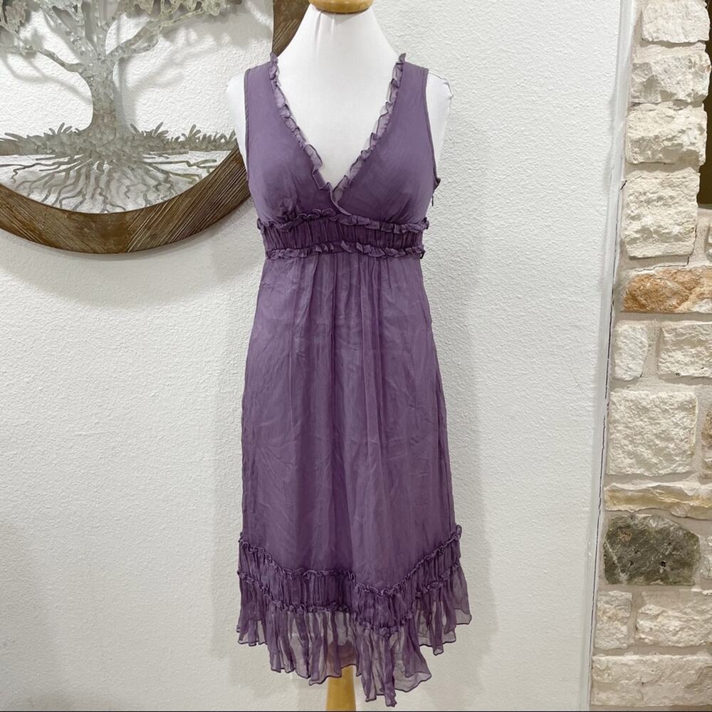 Vintage Wendy Hil Sleeveless Ruffle Silk Chiffon Surplice Tank Dress Purple 4